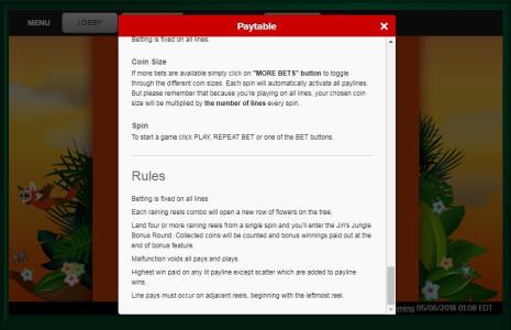 Jungle Jump Slot Machine Paytable Screen