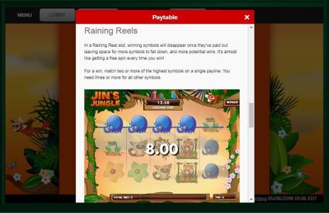 Jungle Jump Slot Machine Paytable Screen