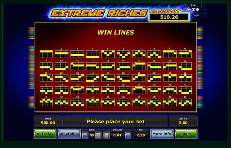 Extreme Riches Slot Machine Paylines Screen