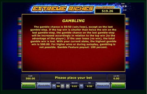 Extreme Riches Slot Machine Gambling Feature Screen