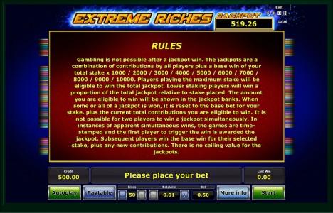 Extreme Riches Slot Machine Game Rules Screen