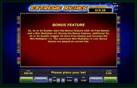 Extreme Riches Slot Machine Bonus Feature Screen