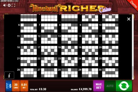 Ancient Riches Slot Machine Paylines Screen