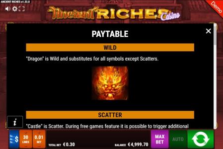 Ancient Riches Slot Machine Wild Symbol Screen