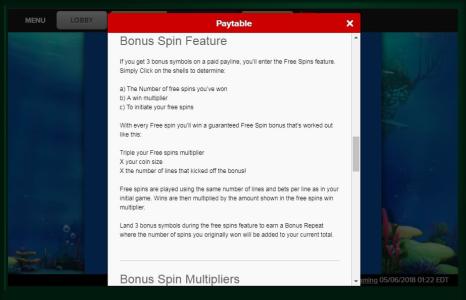 Wonders of the Deep Slot Machine Bonus Spin Screen