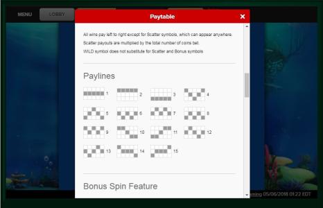 Wonders of the Deep Slot Machine Paylines Screen