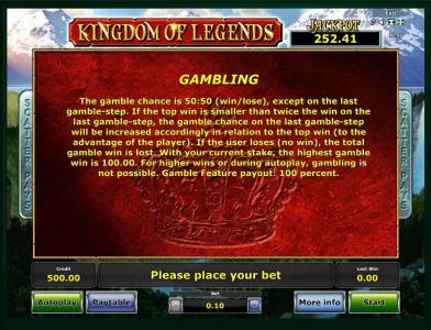 Kingdom of Legends Slot Machine Gamble Feature Screen