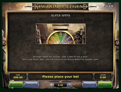 Kingdom of Legends Slot Machine Super Spins Feature Screen