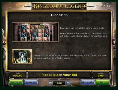 Kingdom of Legends Slot Machine Free Spins Bonus Screen