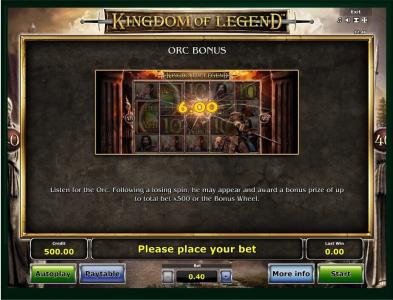 Kingdom of Legends Slot Machine Bonus Game Screen