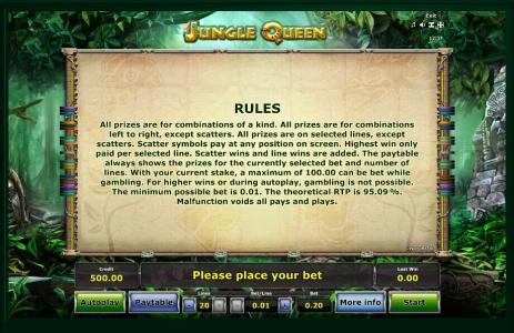 Jungle Queen Slot Machine Game Rules Screen