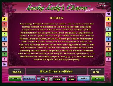 Lucky Ladys Charm deluxe 6 Slot Machine Game Rules Screen