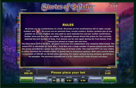 Stories of Infinity Slot Machine Game Rules Screen
