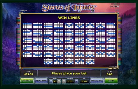Stories of Infinity Slot Machine Paylines Screen