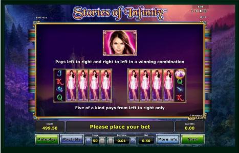 Stories of Infinity Slot Machine Paytable Screen