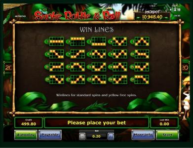 Snake Rattle and Roll Slot Machine Paylines Screen