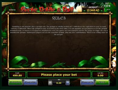 Snake Rattle and Roll Slot Machine Game Rules Screen