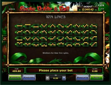 Snake Rattle and Roll Slot Machine Paylines Screen