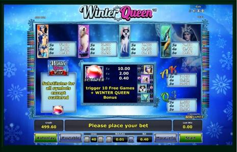 Winter Queen Slot Machine Paytable Screen