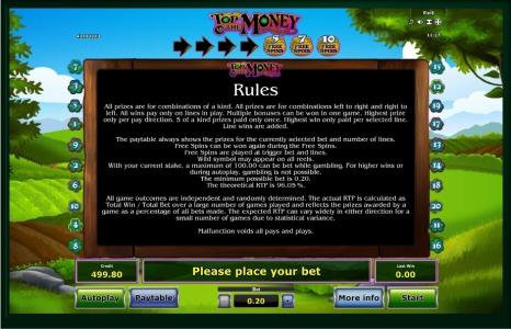 Top o the Money Slot Machine Game Rules Screen