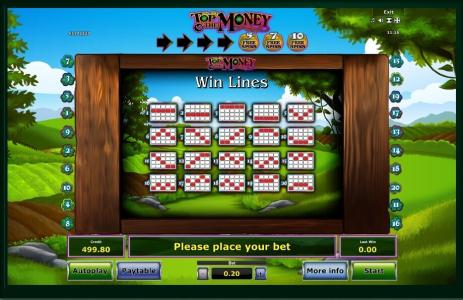 Top o the Money Slot Machine Paylines Screen