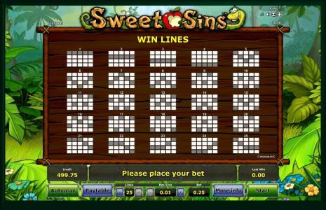 Sweet Sins Slot Machine Paylines Screen