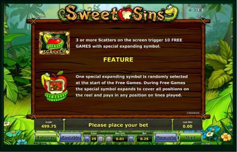 Sweet Sins Slot Machine Game Feature Screen