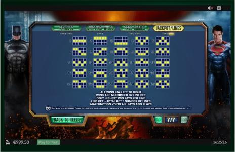 Batman v Superman Dawn of Justice Slot Machine Paylines Screen
