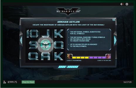 Batman Begins Slot Machine Wild Symbol and Multiplier Screen