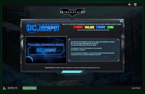 Batman Begins Slot Machine Multi-Level Progressive Jackpot Screen