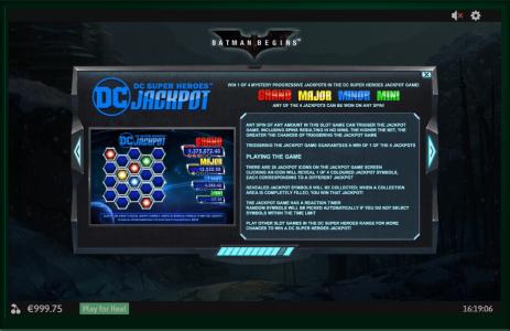 Batman Begins Slot Machine Progressive Jackpot Game Screen