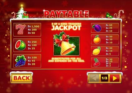 Christmas Jackpot Bells Slot Machine Paytable Screen