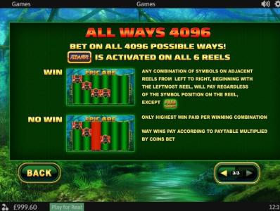 Epic Ape Slot Machine All Ways Paylines Screen