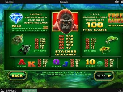 Epic Ape Slot Machine Paytable Screen