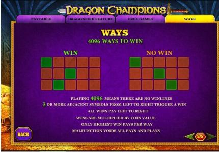 Dragon Champions Slot Machine Paylines Screen