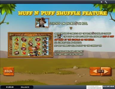Piggies And The Wolf Slot Machine Huff N' Puff Shuffle Feature Screen