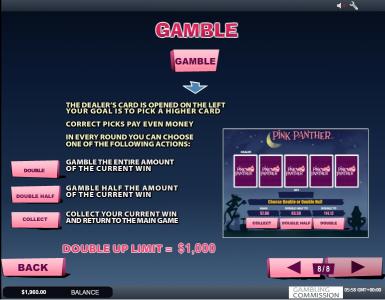 Pink Panther Slot Machine Gamble Feature Screen