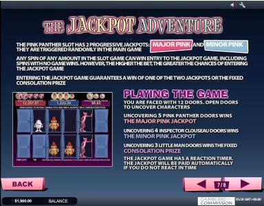 Pink Panther Slot Machine Jackpot Adventure Game Instructions Screen