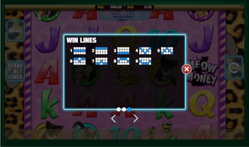 Meow Money Slot Machine Paylines Screen