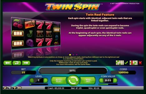 Twin Spin Deluxe Slot Machine Twin Reel Feature Screen