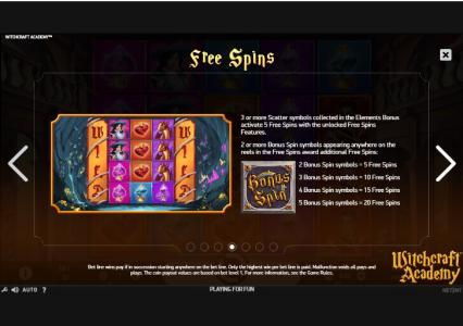 Witchcraft Academy Slot Machine Free Spins Bonus Screen