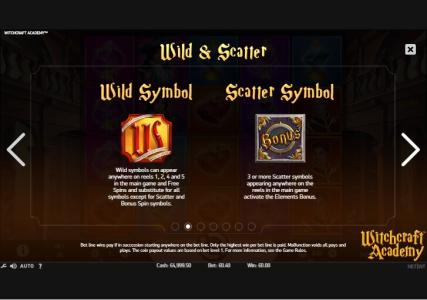 Witchcraft Academy Slot Machine Scatter Awards and Wild Symbol Screen