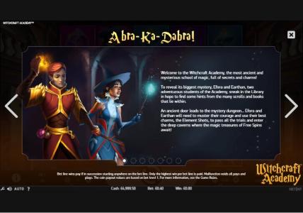 Witchcraft Academy Slot Machine Game Introduction Screen