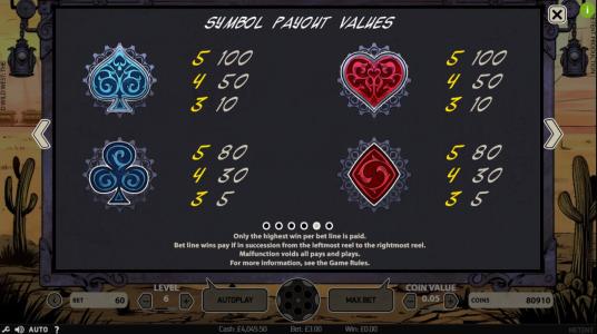 Wild Wild West Slot Machine Paytable Screen