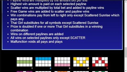 Classic Thai Sunrise Slot Machine Paylines Screen