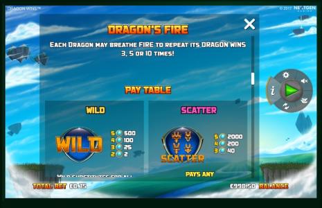 Dragon Wins Slot Machine Scatter Awards and Wild Symbol Screen