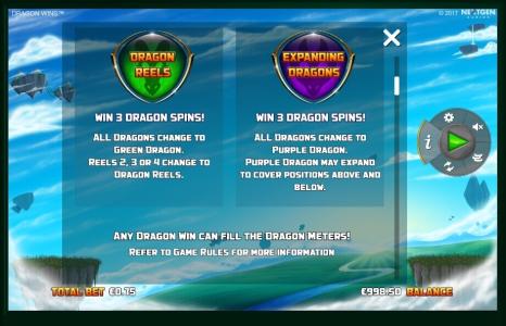 Dragon Wins Slot Machine Paytable Screen