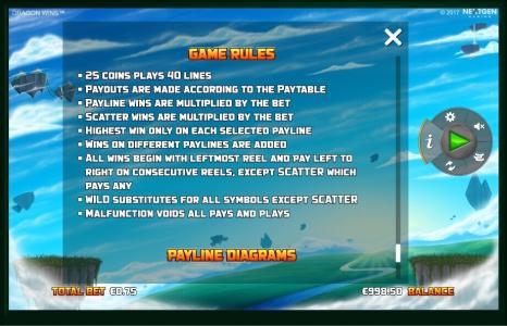 Dragon Wins Slot Machine Game Rules Screen