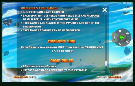 Dragon Wins Slot Machine Game Rules Screen