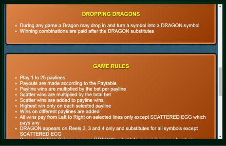 Dragon Drop Slot Machine Game Rules Screen